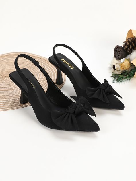 Black Glamorous    Plain Slingbacks Embellished   Women Shoes Sepatu Pump, Hak Tinggi, Kitten Heel Shoes, Elegant Shoes, Womens Shoes High Heels, Western Cowboy Boots, Womens Wedges, Womens Ankle Boots, Slingback Pump