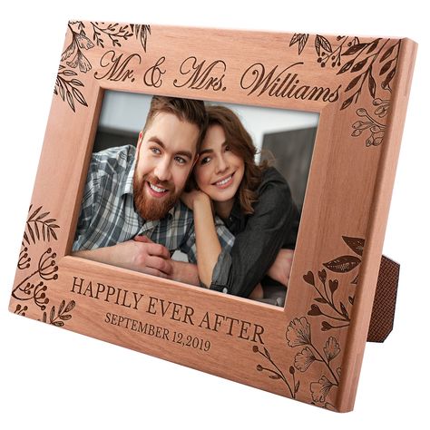 PRICES MAY VARY. ❣️​A HOUGHTFUL GIFT IDEA FOR MARRIED COUPLES: If you are looking for a well-thought gift to congratulate the new Mr. & Mrs., our newly designed customizable picture frames will end your searchings. These personalized photo frames are made for couples who are about to live their happily ever afters. ❣️GENTLY ENGRAVED DESIGNS: Our experienced design team’s special work shows itself in the beauty of flower and leaf engraves. When the new couples' wedding photos come together with t Wedding Gift Photo Frame, Personalized Picture Frame, Laser Puzzle, Wooden Wedding Gifts, Wedding Photo Frames, Engraved Photo Frame, Gifts For Newlyweds, Glowforge Ideas, Marriage Gift