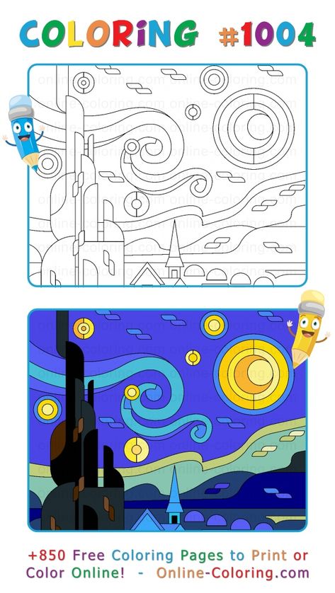 Sanrio Black And White, Van Gogh For Kids, Van Gogh Coloring, Dream Catcher Coloring Pages, Black And White Coloring Pages, Dover Coloring Pages, Harry Potter Coloring Pages, Stitch Coloring Pages, Free Coloring Pages For Kids