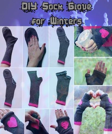 DIY Sock Gloves Pictures, Photos, and Images for Facebook, Tumblr, Pinterest, and Twitter Diy Fingerless Gloves, Diy Emo Clothes, Diy Hand Warmers, Gloves Diy, Punk Fashion Diy, Diy Sy, Diy Crafts For Teen Girls, Diy Socks, Sock Crafts