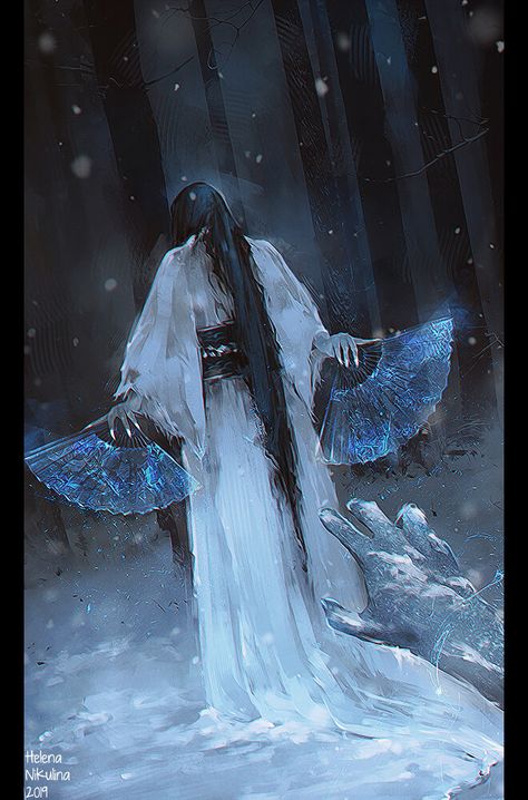 ArtStation - Yuki-onna , Helena Nikulina Yuki Onna Art, Yurei Ghost, Nure Onna, Japanese Mythical Creatures, Japanese Urban Legends, Japanese Yokai, Yuki Onna, Japanese Legends, Japanese Mythology