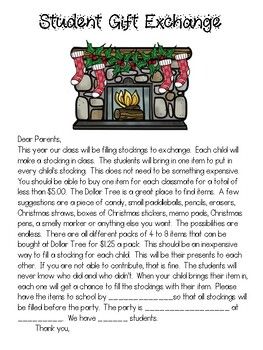 Christmas class party note. This is a great idea for a gift exchange that the students will like and it the best part is that it is inexpensive. Each student brings in a small party favor type gift for every student in the class. Your class can color a stocking and glue it to a paper bag or you c... Student Gift Exchange Ideas, Stocking Gift Exchange, Christmas Class Party, Classroom Christmas Party, Reading Night, Classroom Christmas, Christmas Stocking Gifts, Christmas Gift Exchange, Small Party