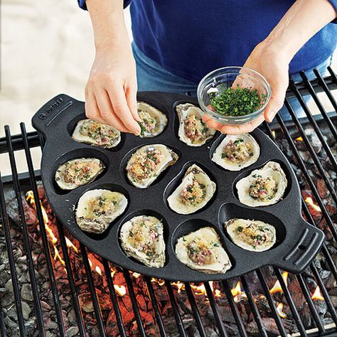 Louisiana Oysters Recipe | Sur La Table Oyster Roast, Grilled Oysters, Oyster Recipes, Dinner Appetizers, Seafood Dinner, Chef Gifts, Seafood Dishes, Holiday Baking, Fish And Seafood