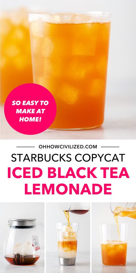 Black Tea Lemonade Starbucks, Iced Tea Lemonade Recipe, Iced Black Tea Recipe, Tea Lemonade Recipe, Black Iced Tea, Iced Black Tea, Flavored Iced Tea Recipes, Black Tea Recipe, Lemonade Tea Recipe