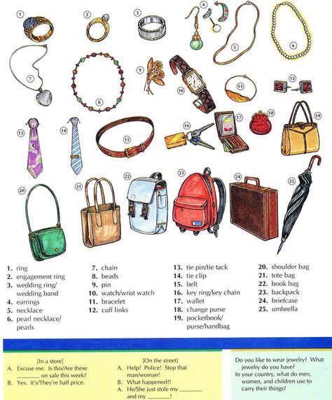 Jewelry and accessories vocabulary using pictures English Picture Dictionary, Esl Vocabulary, Improve English, Picture Dictionary, English Vocab, English Fun, English Course, English Activities, Grammar Lessons