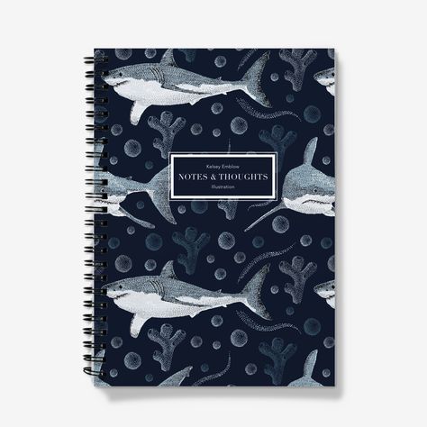 The perfect place to scribble down all your notes and thoughts, this great white shark pattern notebook is sure to be a massive hit with your organised (or not so organised) friends. Printed with my original hand-drawn pattern with a strong spiral coil. #sharks #greatwhite #notebook #linednotebook Shark Pattern, Shark Lover, Hand Drawn Pattern, A5 Notebook, White Sharks, Great White Shark, Whale Shark, Humpback Whale, Ocean Lover