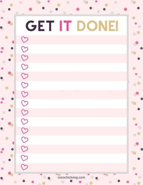 Looking for a pretty to do list printable that you can use over and over again. This 'Get It Done!' sheet is an instant download, no sign up required. Todo List Printable, Recipe Book Printables, Free To Do List, To Do List Template, Organization Planner, Bujo Layout, To Do List Printable, Note Pad Design, Running Out Of Time