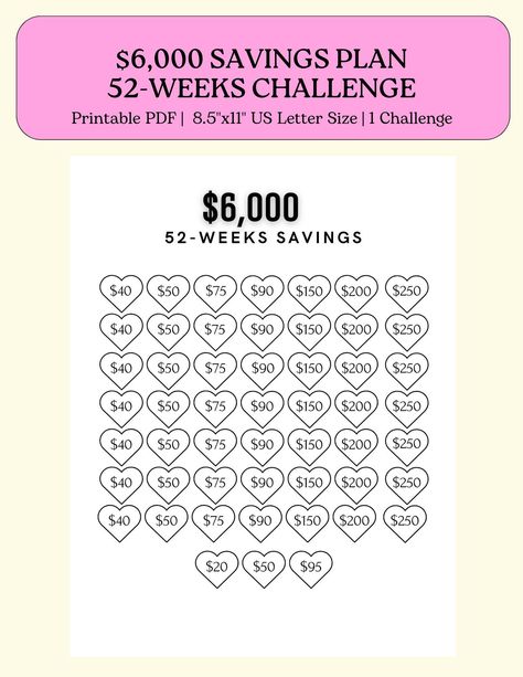 6,000 in 52 Weeks Savings Challenge: A simple & effective way to save $6,000 in 52 weeks with a printable planner + digital 6000 Savings Challenge, Money Education, Big Buck, Savings Challenge Printable, Money Saving Methods, Saving Challenges, Money Budget, Money Saving Techniques, Cash Stuffing