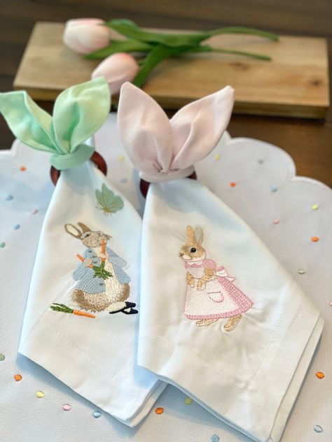 "Add a Stunning Easter Bunny White Cotton Napkin to your Table Decor Daily Use. Beautifully made with a Great Quality. SOLD INDIVIDUALLY - 100% Cotton - Size: 17x 17\" Inches / 40 x 40 cm - Machine washable - White and Light Pink Embroidery Find the matching Placemats with this design, here: https://www.etsy.com/listing/1168885364/polka-dots-placemats-awesome-easter Keep in touch with us on social media.  Instagram : @gleafhome" Napkin Embroidery, Luxury Easter, Embroidery Napkins, Rabbit Embroidery, Blue Rabbit, Bunny Napkins, Wall Art Diy Paint, Blue Peter, Blue Napkins