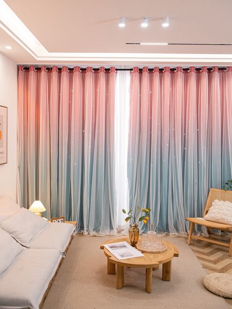 Multicolor  Collar  Polyester Ombre Blackout Curtains Embellished   Home Decor Ombre Curtains Bedroom, Pmu Room, Gradient Curtains, Bangs And Layers Medium Hair, Curtain Styles Ideas, Blonde Hair Curtain Bangs, Curtains Styles Ideas, Curtain Bangs Long Hair Brunette, Bangs Short Hair Aesthetic