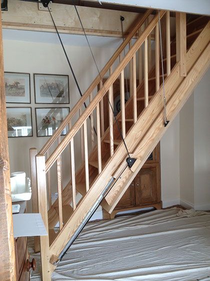 Electric Loft Ladders More Loft Stairs Ideas, Retractable Stairs, Attic Design Ideas, Attic Decor, Attic Staircase, Attic Renovation Ideas, Wooden Staircase, Garage Attic, Attic Ladder