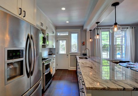 Open Concept Galley Kitchen - Eclectic - Kitchen - DC Metro - by Lisa Garcia Architecture + Interior Design | Houzz Open Concept Galley Kitchen, Opening Up A Galley Kitchen, Open Galley Kitchen, Galley Kitchen Remodel, Galley Kitchens, Eclectic Kitchen, Galley Kitchen, Dc Metro, Kitchen Makeover