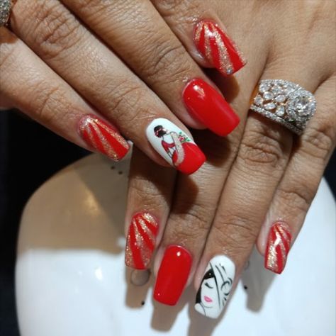 Indian Bridal nail Art Marriage Nail Art, Karva Chauth Nail Art Designs, Indian Nail Art Designs, Indian Bride Nail Art, Karwachauth Nail Art Designs, Nail Art For Brides Indian, Indian Bridal Nails Designs Brides, Engagement Nails Ideas Indian, Bridal Nail Art Indian Red