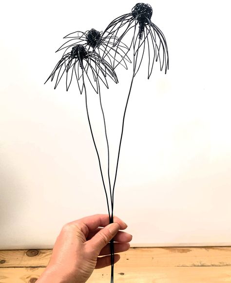 Echinacea Wire Flowers Bouquet From Three Flowers/ Wire Office Decoration/ Home Wire Decoration. - Etsy Wire Art Flowers How To Make, Wire Work Sculpture, Wire Hanger Art, Copper Wire Flowers, Craft Wire Ideas, Wire Flowers Diy How To Make, 3d Wire Art, Wire Mobile, Chicken Wire Art