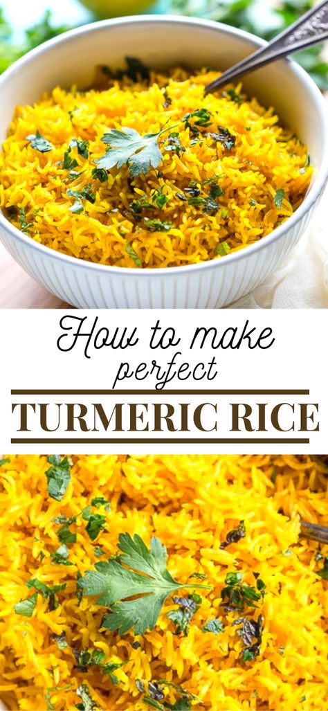 Garlic Tumeric Rice Recipes, Best Yellow Rice Recipe, Turmeric Brown Rice, Turmeric Rice Recipe, Tumeric Rice, Turmeric Rice, Rice Side Dish Recipes, Burnt Offerings, Delicious Rice