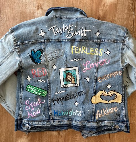 Another TAYLOR SWIFT jacket delivered 🫶🏽 It means sooo much when I get a message from a buyer right away! It puts me at ease that they got it and they are happy with it my work 💖 Cheers to all of you SWIFTIES out there!! 🦋 #taylorswiftfan #swiftieforever #taylorswiftfashion #concertfashion #erastouroutfit #taylorswiftfanart Taylor Swift Jacket Diy, Taylor Swift Jean Jacket Diy, Taylor Swift Jean Jacket, Taylor Swift Jacket, Jean Jacket Diy, Jacket Diy, Denim Jacket And Jeans, Jacket Ideas, Hand Painted Denim Jacket