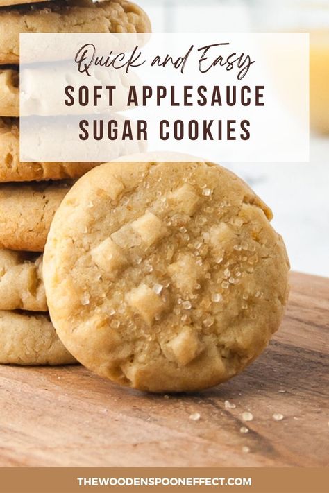 Looking for an easy sugar cookie recipe? These quick and easy applesauce sugar cookies are lower in fat, making them a healthy cookie! Sugar cookies are a classic Christmas cookie, but they can be enjoyed all year round. This Sugar Cookie Recipe with Applesauce adds moisture to the cookie which keeps them soft. The dough is easy to make and can be customized with your favorite mix-ins. Try out this recipe and enjoy some delicious sugar cookies! easy cookie recipes | easy baking ideas Applesauce Cookies Recipes, Recipe With Applesauce, Recipe Using Applesauce, Easy Applesauce, Oatmeal Applesauce Cookies, Low Sugar Cookies, Low Fat Cookies, Applesauce Cookies, Low Fat Snacks