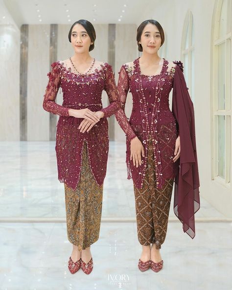 Ivory Studio Kebaya, Kebaya Burgundy, Wisuda Style, Model Dress Kebaya, Kebaya Lace, Batik Dress Modern, Kebaya Wedding, Kebaya Modern Dress, Official Dresses