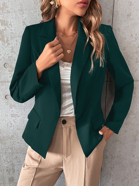 Dark Green Blazer Outfit For Women, Emerald Green Blazer Outfit, Outfits Con Blazer Verde, Blazer Verde Outfits Mujer, Dark Green Blazer Outfit, Nude Blazer Outfit, Green Blazer Outfits For Women, Blazers For Women Classy, Green Blazer Outfit