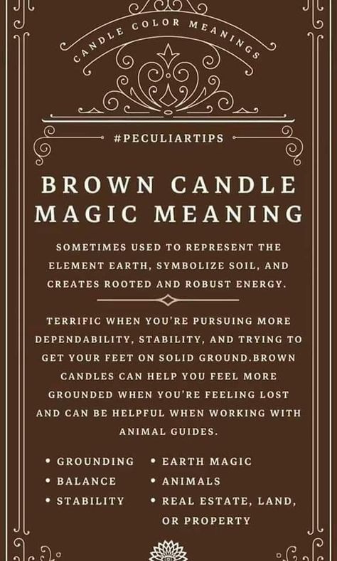 Luck Rituals, Candle Color Meanings Magic, Candle Meanings, Candle Magik, Brown Candle, Candle Color Meanings, Candle Meaning, Candle Magic Spells, Brown Candles