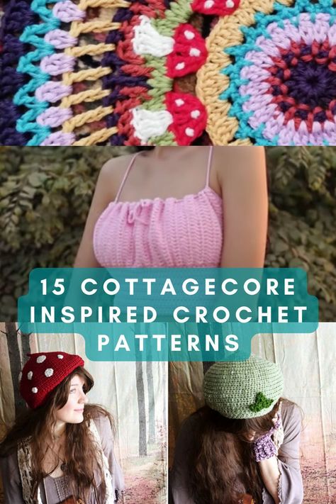 Free Weird Crochet Patterns, Cottagecore Patterns, Forest And Flowers, Hippie Crochet Patterns, Living In Nature, Knit Cottagecore, Hood Crochet, Cottagecore Crochet, Crochet Flower Headbands