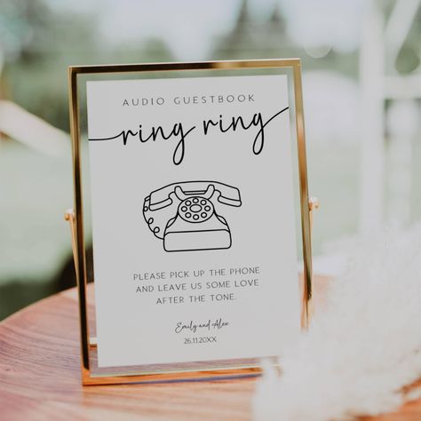 Introducing the Audio Guestbook Sign, the perfect touch for your minimalist wedding. Let your guests leave heartfelt messages with this unique guestbook wedding idea. Encourage your loved ones to simply pick up the phone and record your message on the voicemail guestbook, creating lasting memories for the happy couple. With the phone guestbook sign, guests can easily leave a message that will be cherished for years to come. Make your special day even more memorable with the audio guest book sign Audio Guest Book Sign Wedding, Voicemail Guest Book Sign, Wedding Phone Guest Book Sign, Leave A Message Wedding, Audio Guestbook Sign, Audio Guest Book Sign, Voicemail Guest Book, Telephone Guest Book, Guest Book Ideas For Wedding