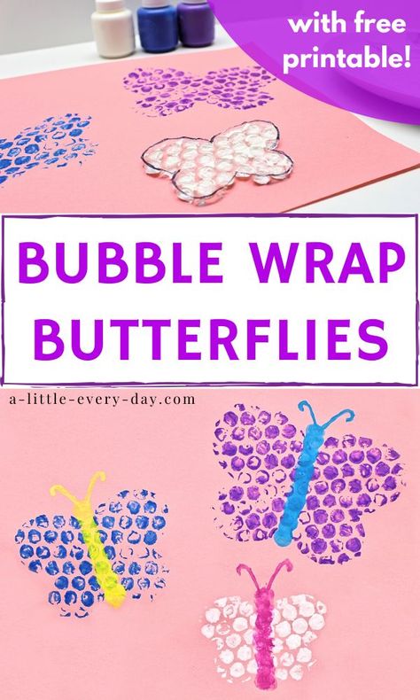 If you're looking for a fun new way to paint, trying using bubble wrap to make these cute butterfly prints with your kids! #butterfly #butterflycrafts #bubblewrap #bubblewrapprinting #bubblewrappainting #bubblewrapcrafts #paintingwithkids #springcrafts #summercrafts Bubble Wrap Crafts, Bubble Wrap Art, Summer Crafts For Toddlers, Butterflies Activities, Easy Butterfly, Easy Toddler Crafts, Butterfly Prints, Fun Summer Crafts, Butterfly Project