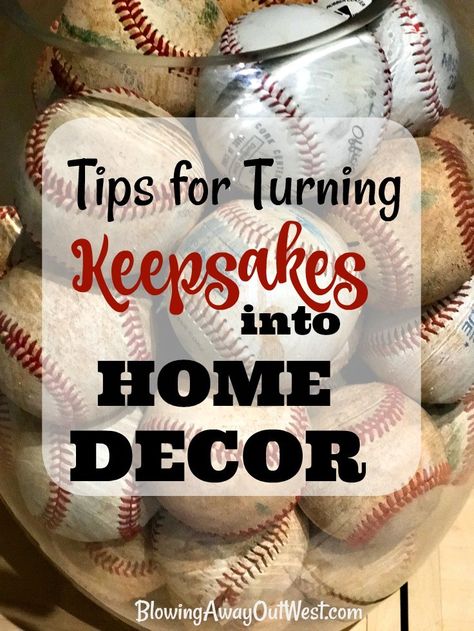 Keepsakes on display is so old school.  Turn them into decor. How To Display Memorabilia, Memento Display Ideas, Family Memorabilia Display Ideas, Display Memorabilia Ideas, Sports Button Display Ideas, How To Display Trophies, Ways To Display Keepsakes, Keepsake Display Ideas, Memorbillia Display Ideas