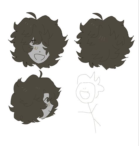 Hair Reference Drawing Cartoon, Fluffy Hair Ideas Drawing, Thick Curly Hair Drawing, Coffee Date Drawing Reference, Simple Hair Reference Drawing, Short Hair Drawing Reference Front View, Curly Hair Styles Drawing Reference, Grunge Hair Drawing Reference, Short Hairstyles Art Reference