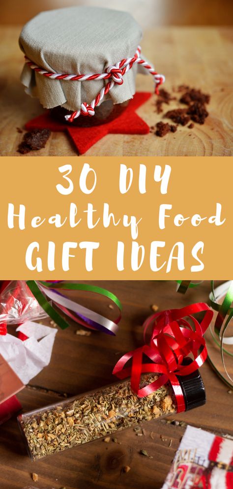 Here are 30 DIY healthy food gift ideas for foods, friends, and family. These budget-friendly gifts are homemade and from the heart. Give the gift of health this holiday season! #amyseatlist #giftguide #holidaygiftguide #diyholiday #diygifts Healthy Food Gifts, Diy Healthy Food, Food Gift Ideas, Healthy Christmas Treats, Healthy Gift Basket, Edible Christmas Gifts, Diy Food Gifts, Homemade Food Gifts, Healthy Gift