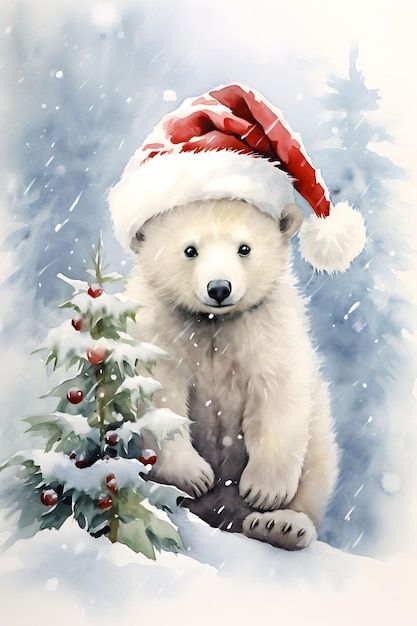 Winter Christmas Scenes, 달력 디자인, Winter Art Projects, Animals Christmas, Polar Bear Christmas, Christmas Scenery, Christmas Artwork, Illustration Noel, Winter Images