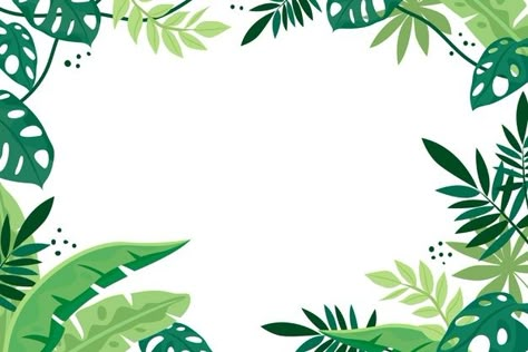 Flat tropical leaves background | Free Vector #Freepik #freevector #background #summer #wallpaper #leaf Tropical Background Landscape, Jungle Leaves Drawing, Tropical Leaf Background, Jungle Border, Tropical Leaves Background, Leafy Background, Totoro Art, Wallpaper Leaf, Wallpaper Leaves