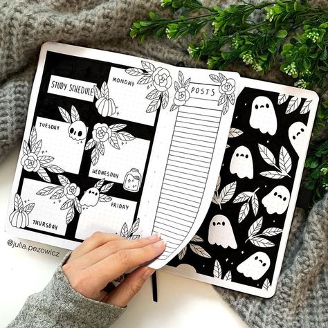 Halloween Bullet Journal Ideas, Halloween Bujo, Ghost Journal, Halloween Bullet Journal, Journaling Doodles, Bullet Journal Halloween, Bullet Journal Paper, Bullet Journal Weekly Spread, Posca Art