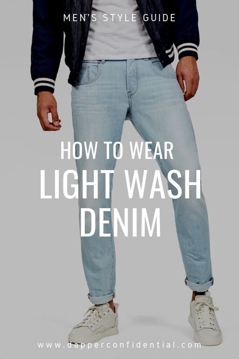 Light wash denim jeans have been a menswear must-have – a casual wardrobe cornerstone, of sorts. So, before you pick up a pair, think about these points. #jeans #denim #dadstyle Stone Wash Jeans Outfit, Light Denim Jeans Outfit, Denim Jeans Outfit Men, Light Wash Jeans Outfit, Mens Light Wash Jeans, Blue Denim Jeans Outfit, Light Jeans Outfit, Blue Jeans Outfit Men, Light Blue Jeans Outfit