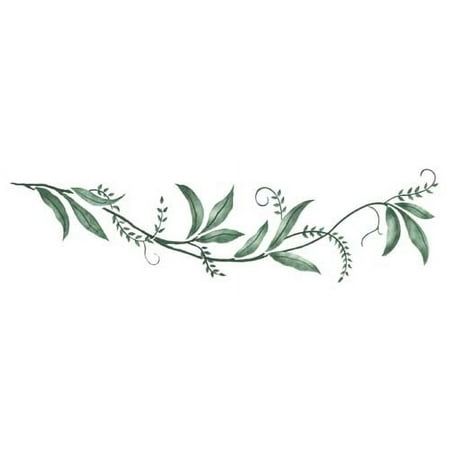 This stencil consists of 2 layers with the following dimensions: 21.5" W x 5.7" H. A willow leaf vine to use where you do not want a flower border but attractive leaves and vine. Color: Off-White. Painted Vines, Vine With Flowers, Vines Art, Leaves Stencil, Sunflower Stencil, Welcome Stencil, Leaves Border, Wrap Tattoo, Vine Border