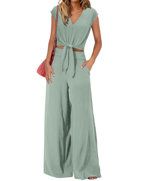 Palazzo Trouser And Crop Top, Lounge Sets For Women, Crop Top Suit, Bauchfreies Top, Wide Leg Pant Suit, Strappy Crop Top, Top And Pants Set, Casual Sportswear, Top Pants Set