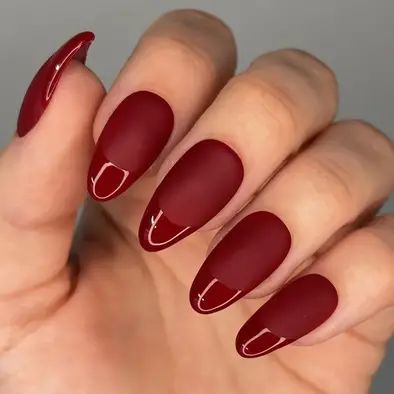 23  Chic Matte Red Nails with French Tips (2024) - DrExplains French Nails Matte And Glossy, Red On Red French Tip Nails, Matt Red Nails Design, Mat Red Nails, Matt Red Nails, Red Matte Nails Design, Matte Red Nail Designs, Matte Nails Red, Red Manicure Ideas