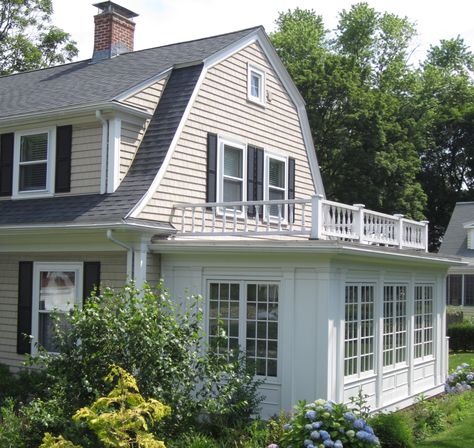 Replacement Windows - Harvey, Anderson, Marvin & Pella Sunroom Exterior, Dutch Colonial Exterior, Gambrel House, Dutch Colonial House, Dutch Colonial Homes, Sunroom Addition, Gambrel Roof, Colonial Exterior, Sunroom Designs