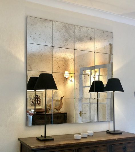 Antique foxed mirror panelled mirrors  Commissioned to required spec and arrangement Wall Ideas For Bathroom, Mirror Wall Decor Entrance, Mirror Ideas Living Room, Wall Mirrors Decor Ideas, Wall Decor Entrance, Wall Mirror Ideas Living Room, Living Room Wall Mirrors, Wall Mirror Decoration, Wood Wall Ideas