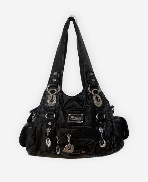 Grunge Handbag, Purses Y2k, Y2k School Bag, Leather Bag Aesthetic, Black Bag Aesthetic, Bags Grunge, Emo Bag, Grunge Bags, Grunge Purse