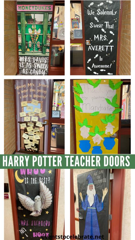 Harry Potter Themed Door, Harry Potter Christmas Classroom Door, Harry Potter Christmas Door Decorations, Harry Potter Classroom Door Ideas, Harry Potter School Decorations, Harry Potter Door Decorations Classroom, Harry Potter Christmas Door, Harry Potter Classroom Door, Harry Potter Door Decorations