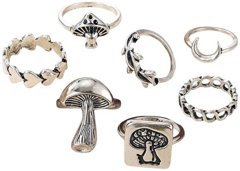 SET Mushrooms Ring Set | BOOGZEL APPAREL 🍄 – Boogzel Apparel | ShopLook Rings Goblincore, Edgy Silver Jewelry, Mushroom Rings, Grunge Rings, Gremlin Core, Grunge Ring, Fairy Rings, Boogzel Apparel, Mushroom Ring