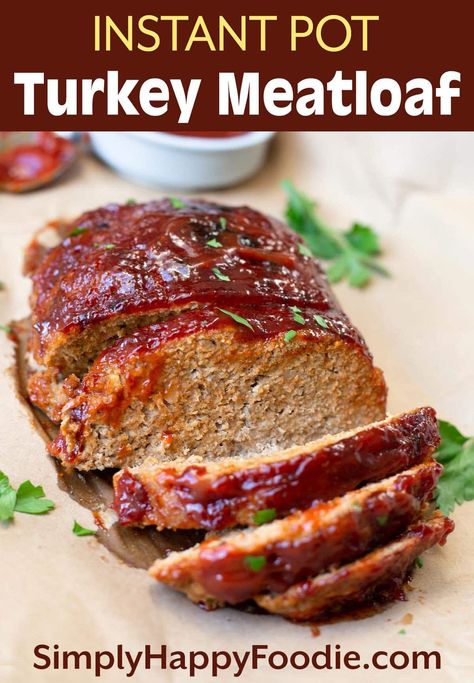 Instant Pot Turkey Meatloaf is delicious and juicy. A tasty pressure cooker turkey meatloaf makes a nice, quick dinner. Easy Instant Pot meatloaf recipe by simplyhappyfoodie.com dinner recipe, instant pot dinner ideas, instapot dinner Turkey Meatloaf Instant Pot, Instapot Turkey Meatloaf, Ground Turkey Recipes Instant Pot, Dinner Ideas Instapot, Instant Pot Dinner Ideas, Pressure Cooker Meatloaf, Best Turkey Meatloaf, Pressure Cooker Turkey, Instant Pot Meatloaf