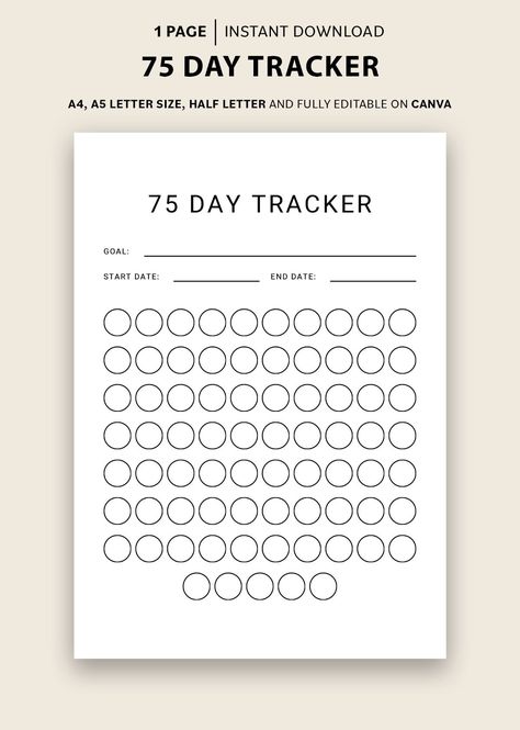 75 Day Tracker, 75 Day Habit Tracker, 75 Day Goal Progress Tracker, 75 Soft Challenge 75 Day Workout Challenge, 2024 Tracker, 75 Medium Challenge, Aesthetic Planners, Etsy Templates, 75 Soft Challenge, Soft Challenge, 75 Hard Challenge, Hard Challenge