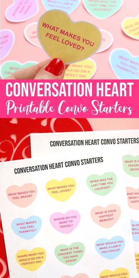 Conversation Heart Convo Starters! Easy Valentine's Day Game Idea for Kids! This is a fun Valentine's Day Game for Kids and Adults! If you are looking for a fun non-candy Valentine's Day Idea! This is for you! #passion4savings #valentinesday #valentines #game #kids #printable #diy Valentines Ideas For Boyfriend, Convo Starters, Valentine's Day Party Games, Valentine Party Game, Adult Valentines, Valentines Games, Diy Heart, Galentines Party, Valentine's Day Games