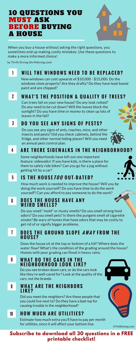 10 Questions You MUST Ask BEFORE Buying a House - Buying a house without asking the right questions can end up a costly problem. Download all 30 questions in a FREE checklist Before Buying A House, Buying First Home, House Buying, 30 Questions, Buying A House, Asking The Right Questions, Free Checklist, Home Buying Process, Buying A Home