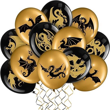 Amazon.com: 50 Pieces Dragon Party Supplies,Dragon Party Balloons, Black Gold Dragon Birthday Decoration Balloons Dragon Party Picks Fantasy Party for Dragon Fantasy Party Supplies,12 Inches : Toys & Games Dragon Theme Party, Dragon Themed Birthday Party, Dragon Birthday Parties, Fantasy Party, Party Picks, Dragon Birthday, Dragon Party, Balloons Birthday, Gold Dragon