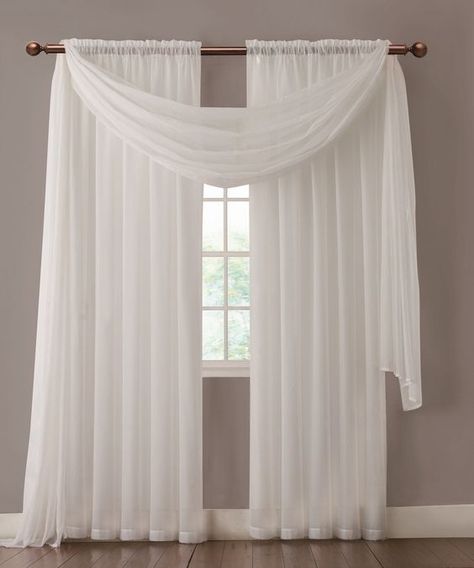 Warm Home Designs Pair of White Voile Sheer Curtains or Valance ... Taupe Sheer Curtains, White Voile Curtains, Rideaux Shabby Chic, Farmhouse Window Treatments, Window Scarf, White Sheer Curtains, Farmhouse Windows, Warm Home, Curtains Living