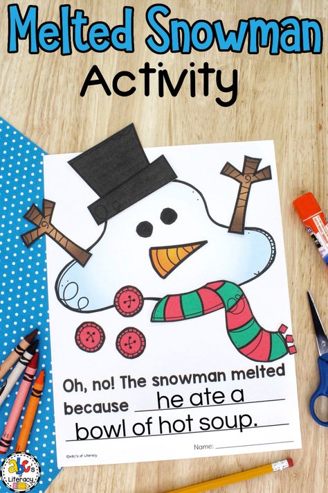 Melted Snowman Craft Preschool, Melted Snowman Craft, Snowman Writing Activities, Winter Writing Activities, Sneezy The Snowman, January Kindergarten, Snowman Writing, Winter Classroom Activities, January Classroom