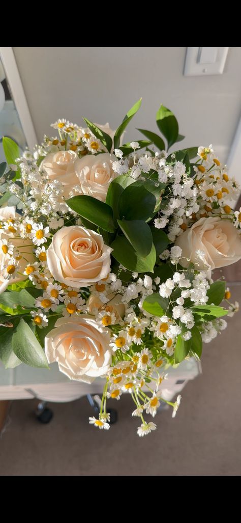 #flowers #daisy #rose Lilies And Daisies Bouquet, Peonies And Daisy Bouquet, Daisy And Baby Breath Bouquet, Daises Bouquet, Bouquets With Daisies, Roses And Daisies Bouquet, Rich Bf, Gardenia Bouquet, Daisy Flower Bouquet